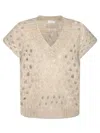 Brunello Cucinelli V-neck Open-knit Vest In Sand