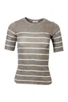 Brunello Cucinelli Lurex Striped Knit Crewneck Top In Brown