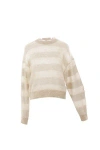 Brunello Cucinelli Striped Wool Crewneck Sweater In Seashell+stracciatella