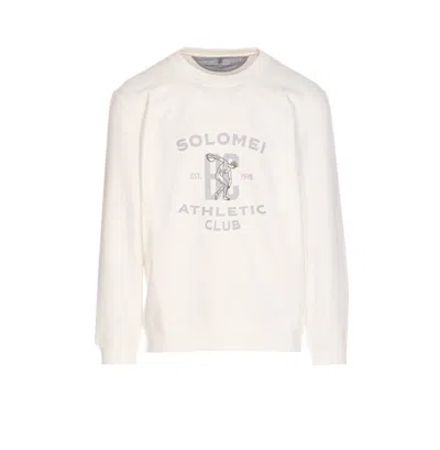 Brunello Cucinelli Men Techno Cotton Fleece Topwear With Print In White