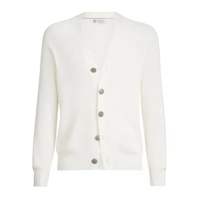 Brunello Cucinelli Ribbed-knit Cotton Cardigan In White