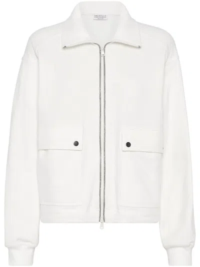 Brunello Cucinelli Monili Bead-embellished Sweatshirt In Blanco