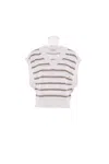Brunello Cucinelli Sequin Embellished Linen Crewneck Knitwear In White+nutshell