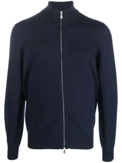 Brunello Cucinelli Cashmere High Neck Zip-up Cardigan In Blue