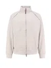 Brunello Cucinelli Cotton Sweatshirt With Leather Profiles In Grey
