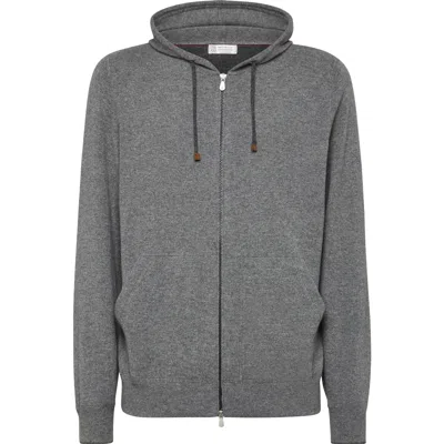 Brunello Cucinelli Cashmere Zip-up Hoodie Sweatshirt In Grey