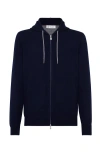 Brunello Cucinelli Techno Cotton Interlock Zip-front Hooded Sweatshirt In Navy Blue