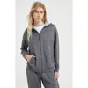 Brunello Cucinelli Brass Inserts Grey Cotton And Silk Hoodie In Dark Grey