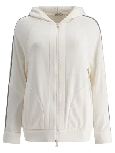 Brunello Cucinelli Sweatshirt With Precious Stripe In White