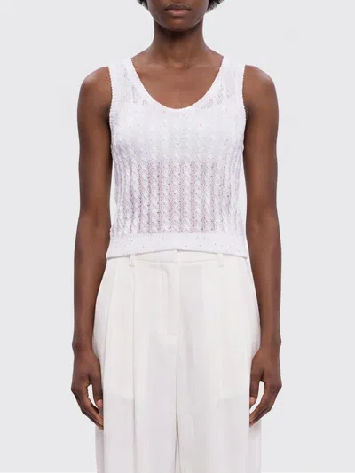 Brunello Cucinelli Linen Pailette Charming Cable Scoop-neck Tank Top In White