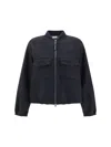 Brunello Cucinelli Oversized Virgin Wool Jacket With Ribbed Collar In Black