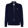 Brunello Cucinelli Zip-front Embroidered-logo Cardigan In Blue