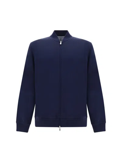 Brunello Cucinelli Cotton Zip Sweatshirt In Blue