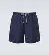 Brunello Cucinelli Straight-leg Mid-length Logo-embroidered Swim Shorts In Blue