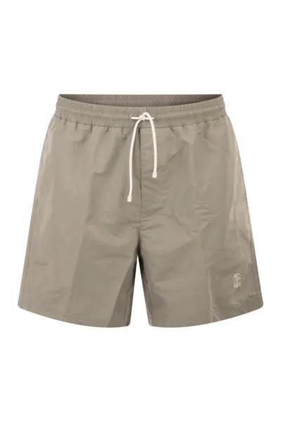 Brunello Cucinelli Swimming Costume With Elastic And Drawstring In Brown