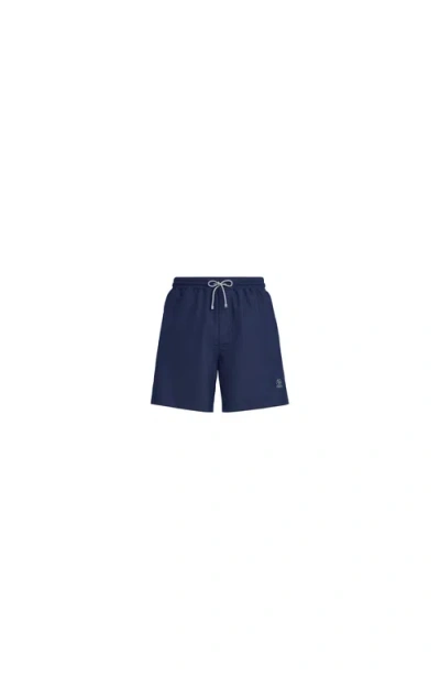 Brunello Cucinelli Straight-leg Mid-length Logo-embroidered Swim Shorts In Blue