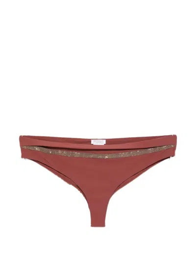 Brunello Cucinelli Low Rise Swimsuit Bottom Metallic Detail In Brown