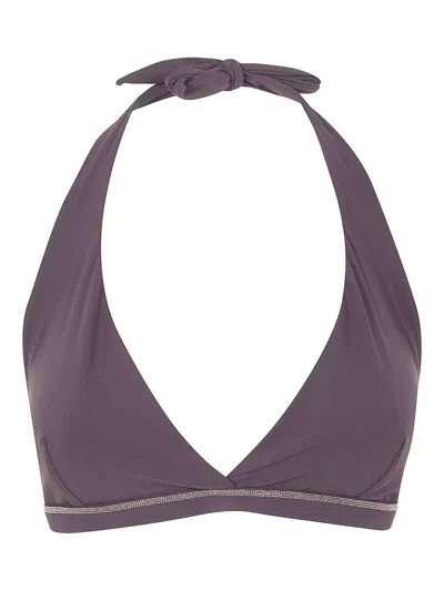 Brunello Cucinelli Tie-front Bikini Top In Purple