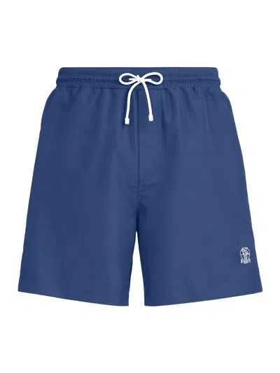 Brunello Cucinelli Swimsuit With Embroidered Logo In Blue