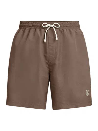 Brunello Cucinelli Swimsuit With Embroidered Logo In Brown