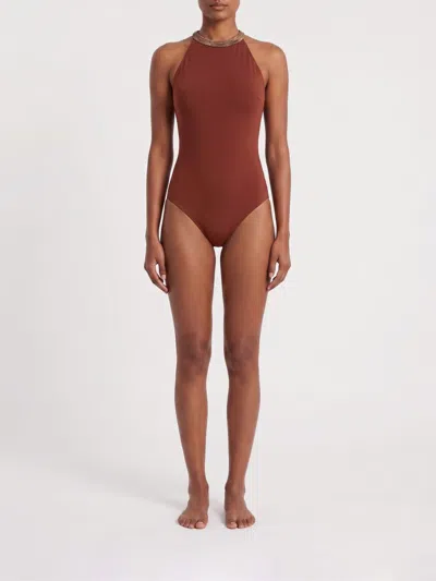 Brunello Cucinelli Swimsuit Woman Color Burgundy In Brown