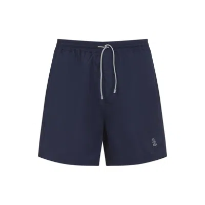 Brunello Cucinelli Men Swimming Costume With Elastic And Drawstring In Blue