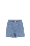 Brunello Cucinelli Men's Geometric Print Microfiber Swim Shorts In Pacific