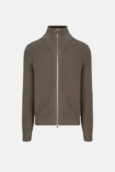 Brunello Cucinelli T Neck Zip Cardigan In Brown