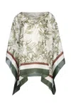 Brunello Cucinelli Green Herbarium Print Pongée Top With Monili In White