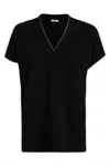Brunello Cucinelli V-neck Short Sleeve T-shirt With Rolled Sleeves In Black