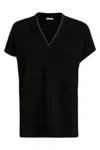 Brunello Cucinelli V-neck Short Sleeve T-shirt With Rolled Sleeves