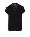 Brunello Cucinelli V-neck Short Sleeve T-shirt With Rolled Sleeves In Black