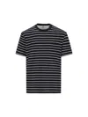 Brunello Cucinelli Silk-cotton Stripe T-shirt In Navy/panama