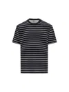Brunello Cucinelli Silk-cotton Stripe T-shirt In Navy/panama