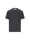 Brunello Cucinelli Silk-cotton Stripe T-shirt In Navy/panama