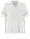 Brunello Cucinelli Women Cotton Rib Knit T-shirt With Precious Trims In White