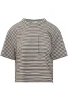 Brunello Cucinelli Striped T-shirt In Bianco/marrone