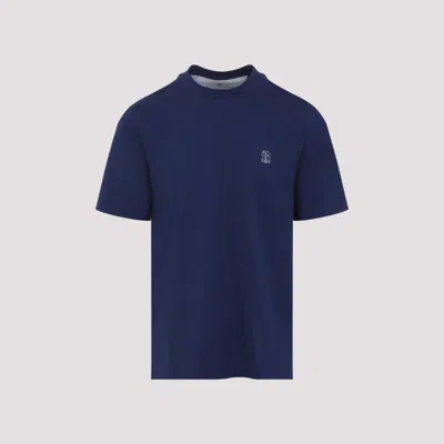 Brunello Cucinelli Classic Round Neck Cotton T-shirt In Blue