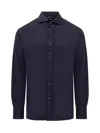 Brunello Cucinelli Button-down Cotton Blend Shirt With Straight Hem In Blue