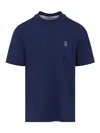 Brunello Cucinelli Classic Round Neck Cotton T-shirt In Blue