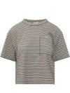 Brunello Cucinelli Striped Crop T-shirt Multicolor In Burgundy