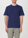 Brunello Cucinelli Men Cotton Lightweight Knit T-shirt With Contrast Details In Blau