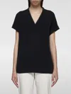 Brunello Cucinelli Black V-neck T-shirt With Monile Detail In Stretch Cotton Woman  In 黑色