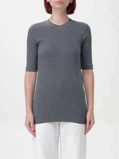 Brunello Cucinelli Monili-trim Stretch-cotton T-shirt In Grey