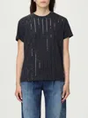 Brunello Cucinelli Grey Dazzling Chalk Stripe Embroidery T-shirt In Black
