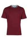 Brunello Cucinelli Cotton Jersey Crew Neck T-shirt With Faux-layering Clothing In Burgundy