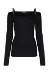 Brunello Cucinelli Ribbed Texture Off-the-shoulder Long Sleeves Top In C101