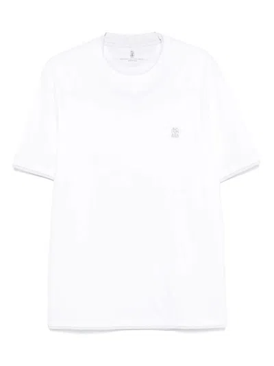 Brunello Cucinelli Men Cotton Jersey Crew-neck T-shirt With Logo And Faux-layering In White