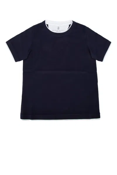 Brunello Cucinelli Kids' Crew-neck Cotton T-shirt In 蓝色