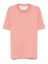 Brunello Cucinelli Light Red Cotton T-shirt With Embroidered Logo In Dark Pink